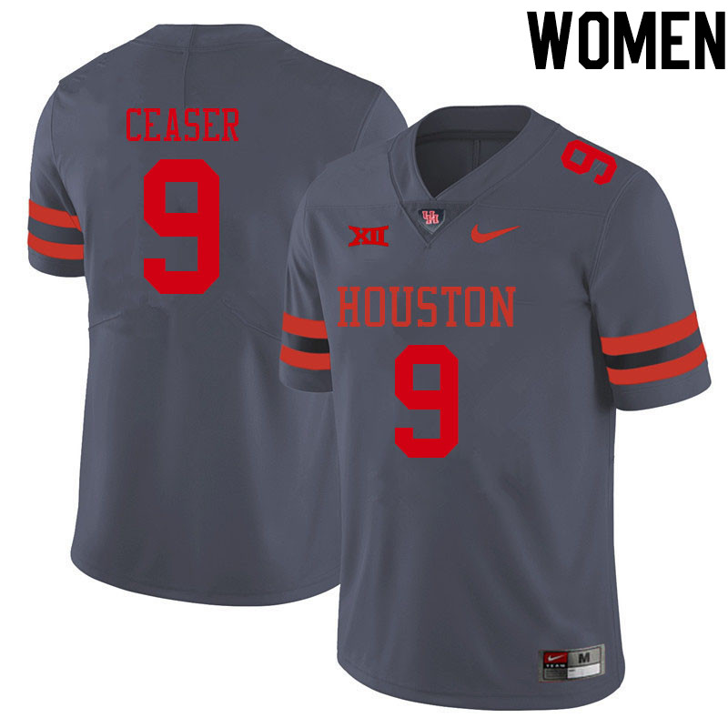Women #9 Nelson Ceaser Houston Cougars College Big 12 Conference Football Jerseys Sale-Gray - Click Image to Close